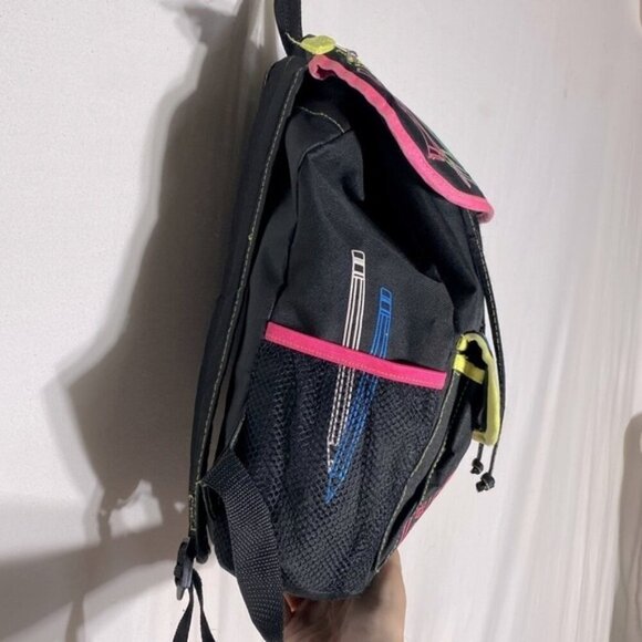Vintage Black With Neon Graphic Book Bag Backpack - Picture 4 of 14